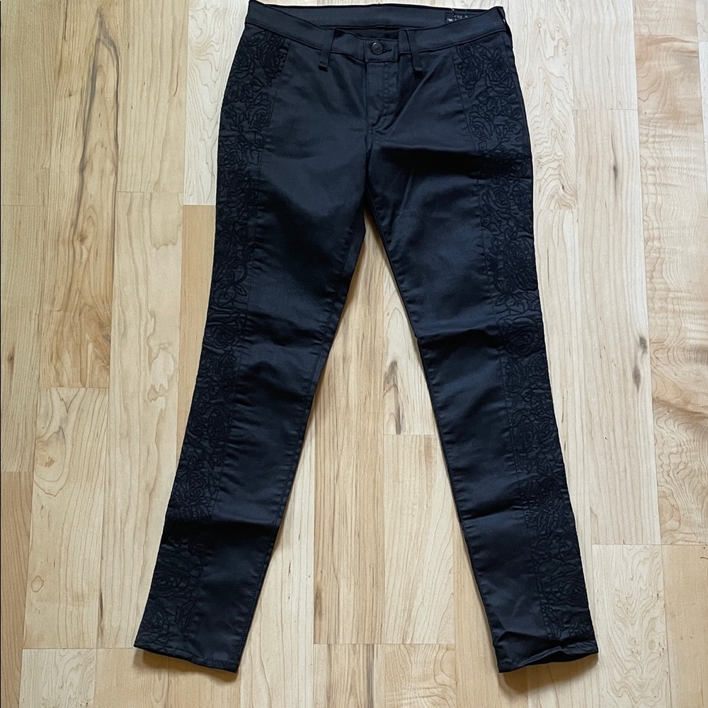Rag & Bone Floral Embroidered Coated Skinny Jeans Black 29 NWT